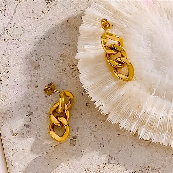 🔵𝟲𝟱%𝗢𝗙𝗙 𝗯𝘂𝗻𝗱𝗹𝗲𝘀 𝟯+🔵 NEW Curb Chain Stainless Steel Drop Earrings - Picture 3 of 13